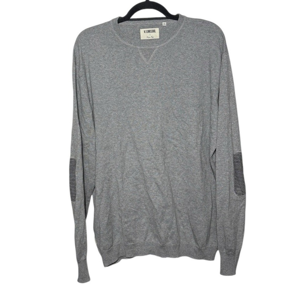 Linksoul Crew Neck Gray Sweater Men's Sz Large Elbow Patches Cotton Cashmere